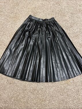 Sincerely Jules Black Pleated Faux Leather A-Line Midi Skirt